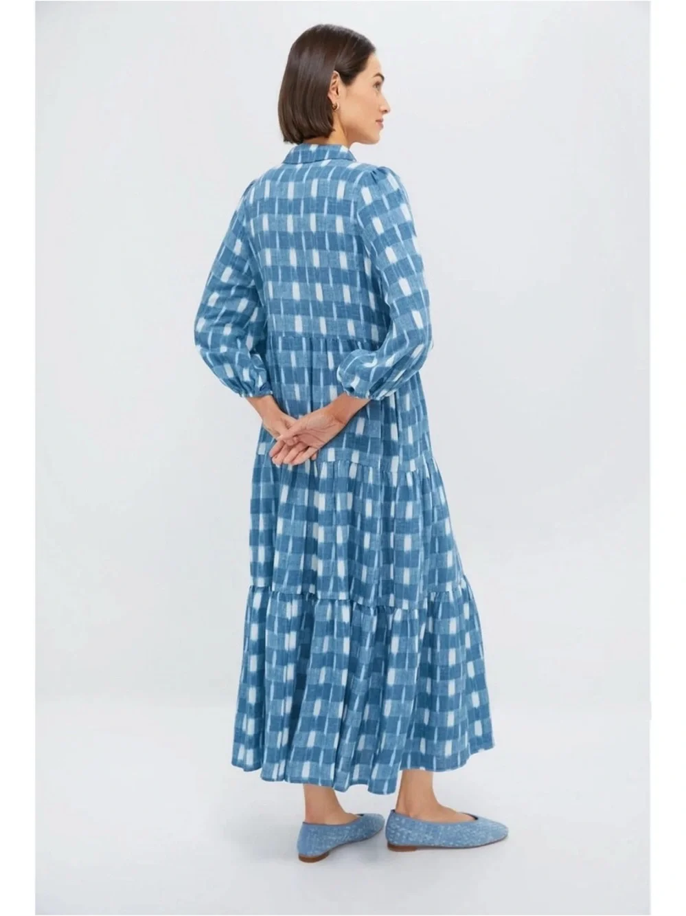 Tuckernuck Pomander Place Blue Ikat Mabel Tiered Maxi Dress Women’s Size XS NWT - Picture 2 of 11
